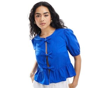 Stradivarius Blue Bow Detail Top